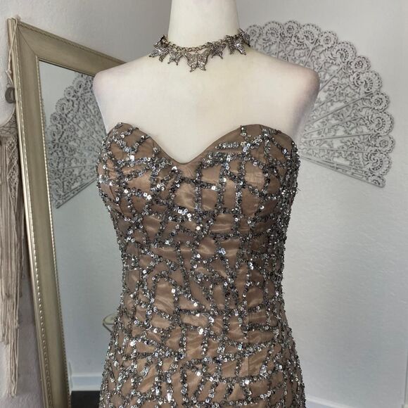 Scala Vintage Fairy Silver Gray Silk Sequin Mini Dress Size 0 XXS XS - Picture 2 of 8